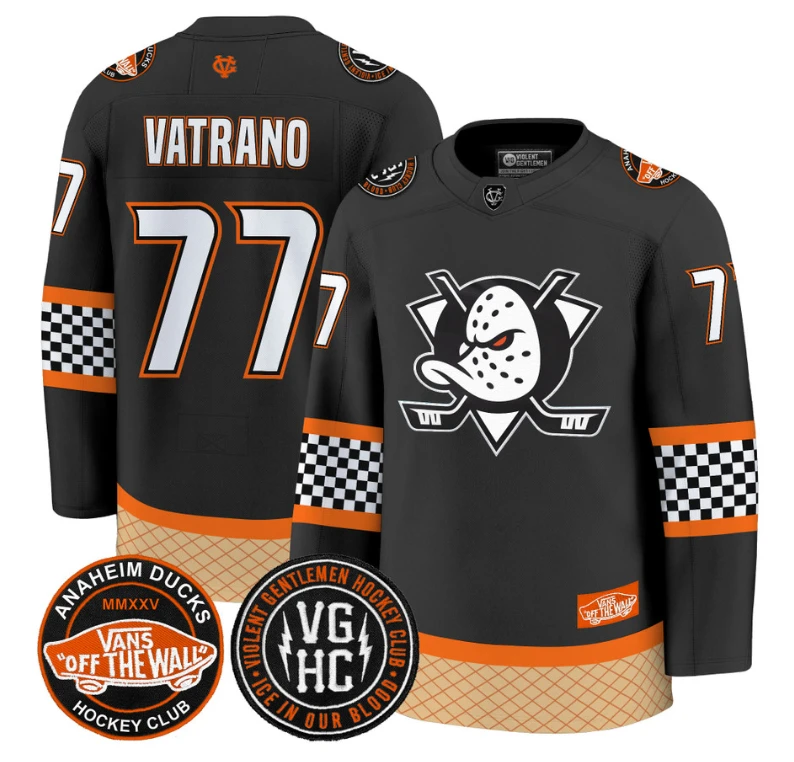 Frank Vatrano Jersey #77 Anaheim Ducks Checkerboard 2025 Premium Stitched Black by Hockey David