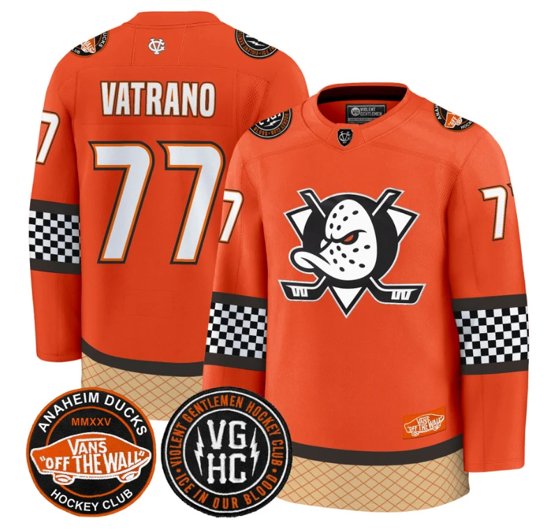 Frank Vatrano Jersey #77 Anaheim Ducks Checkerboard 2025 Premium Stitched Orange by Hockey David