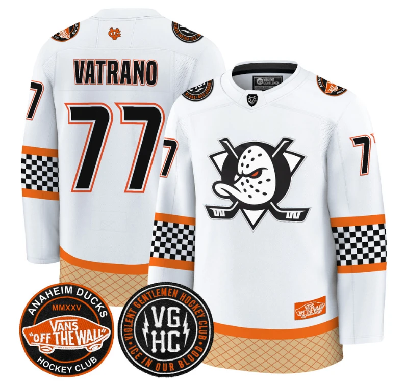 Frank Vatrano Jersey #77 Anaheim Ducks Checkerboard 2025 Premium Stitched White by Hockey David