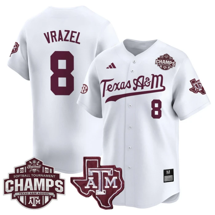 Frankie Vrazel Jersey #8 Texas A&M Aggies 2025 SEC Champions Patch Limited Stitched White by My Store