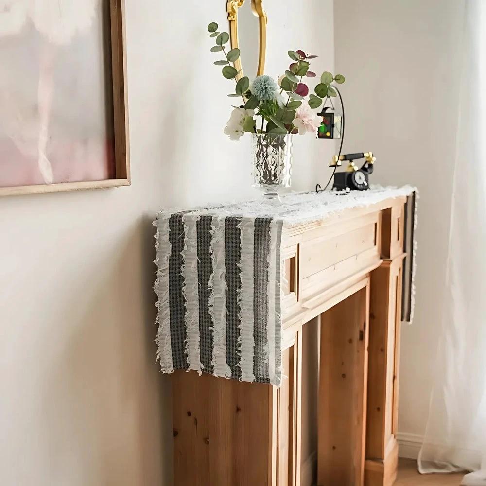 Frayed Fabric Strips Table Runner by Casa & Beyond
