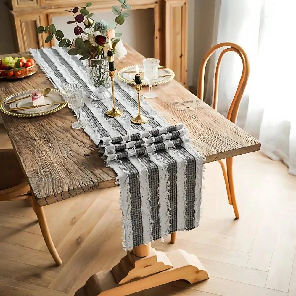 Frayed Fabric Strips Table Runner by Casa & Beyond