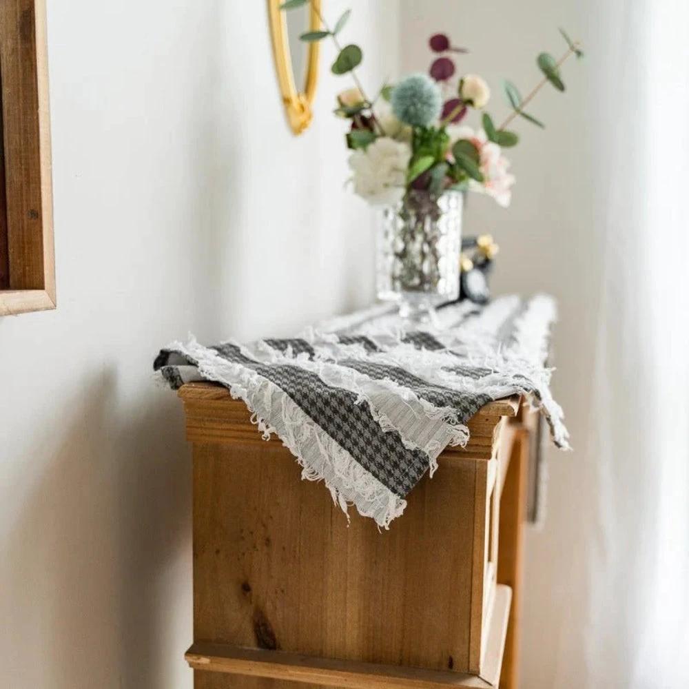 Frayed Fabric Strips Table Runner by Casa & Beyond