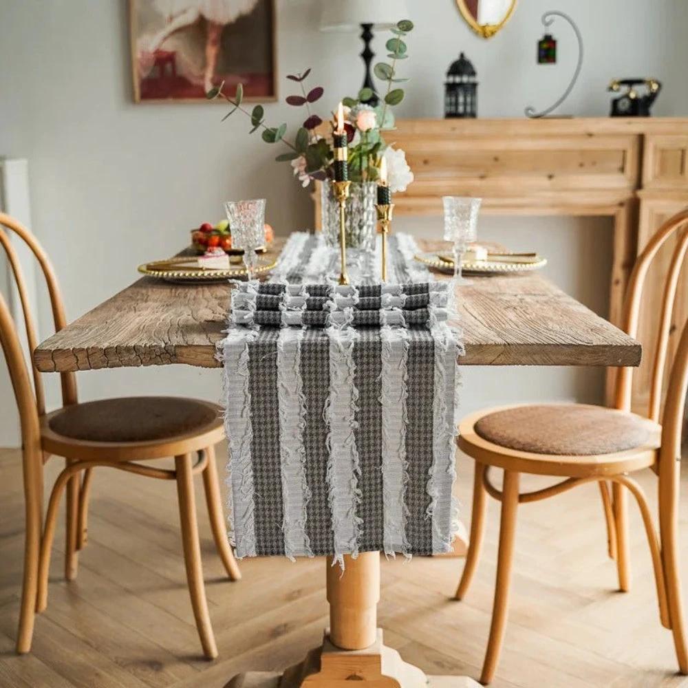 Frayed Fabric Strips Table Runner by Casa & Beyond
