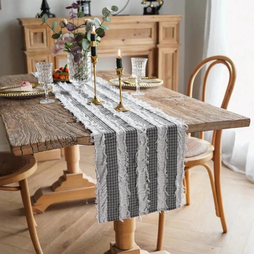 Frayed Fabric Strips Table Runner by Casa & Beyond