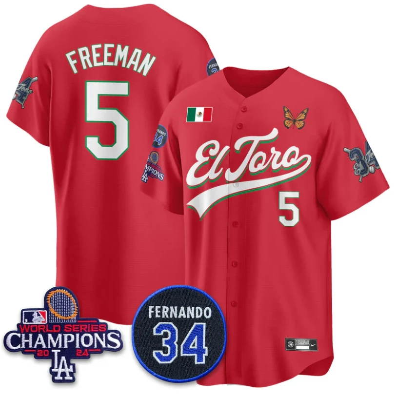 Freddie Freeman Jersey #5 Dodgers Mexican El Toro For 34 Stitched Red by My Store