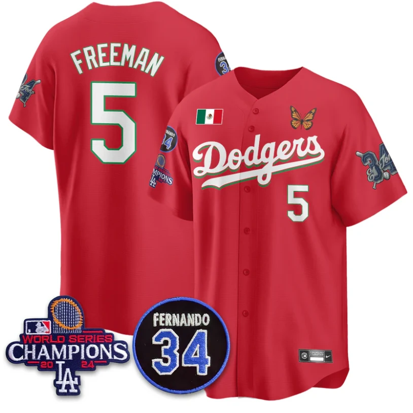 Freddie Freeman Jersey #5 Los Angeles Dodgers Mexican For 34 Stitched Red by My Store