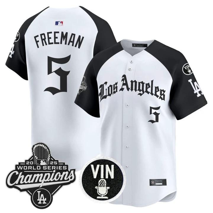 Freddie Freeman Jersey #5 Dodgers 2025 World Series Champions LA Gothic by My Store
