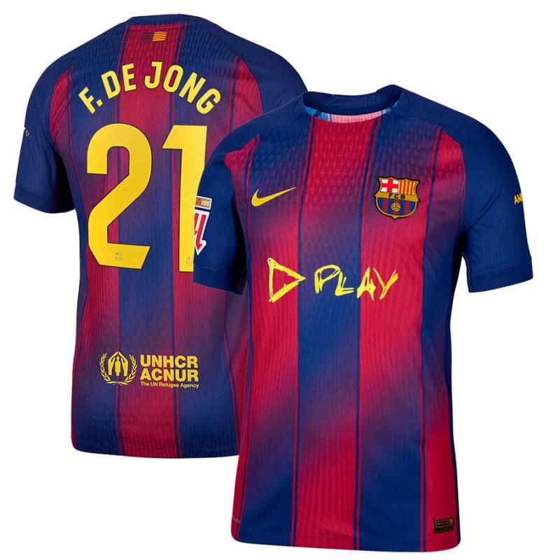 Frenkie de Jong #21 FC Barcelona x Ed Sheeran 2025-26 Home Match Jersey – Red blue by Soccer Jersey