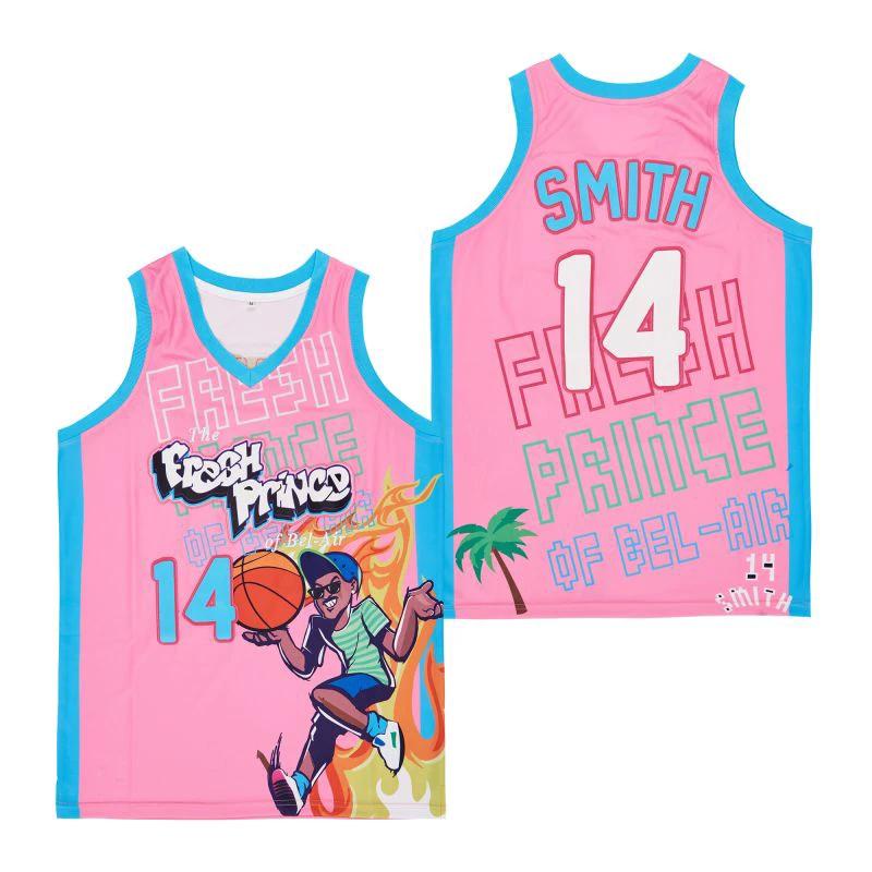 Fresh Prince #14 Smith Movie Basketball Jersey Pink by My store basketball