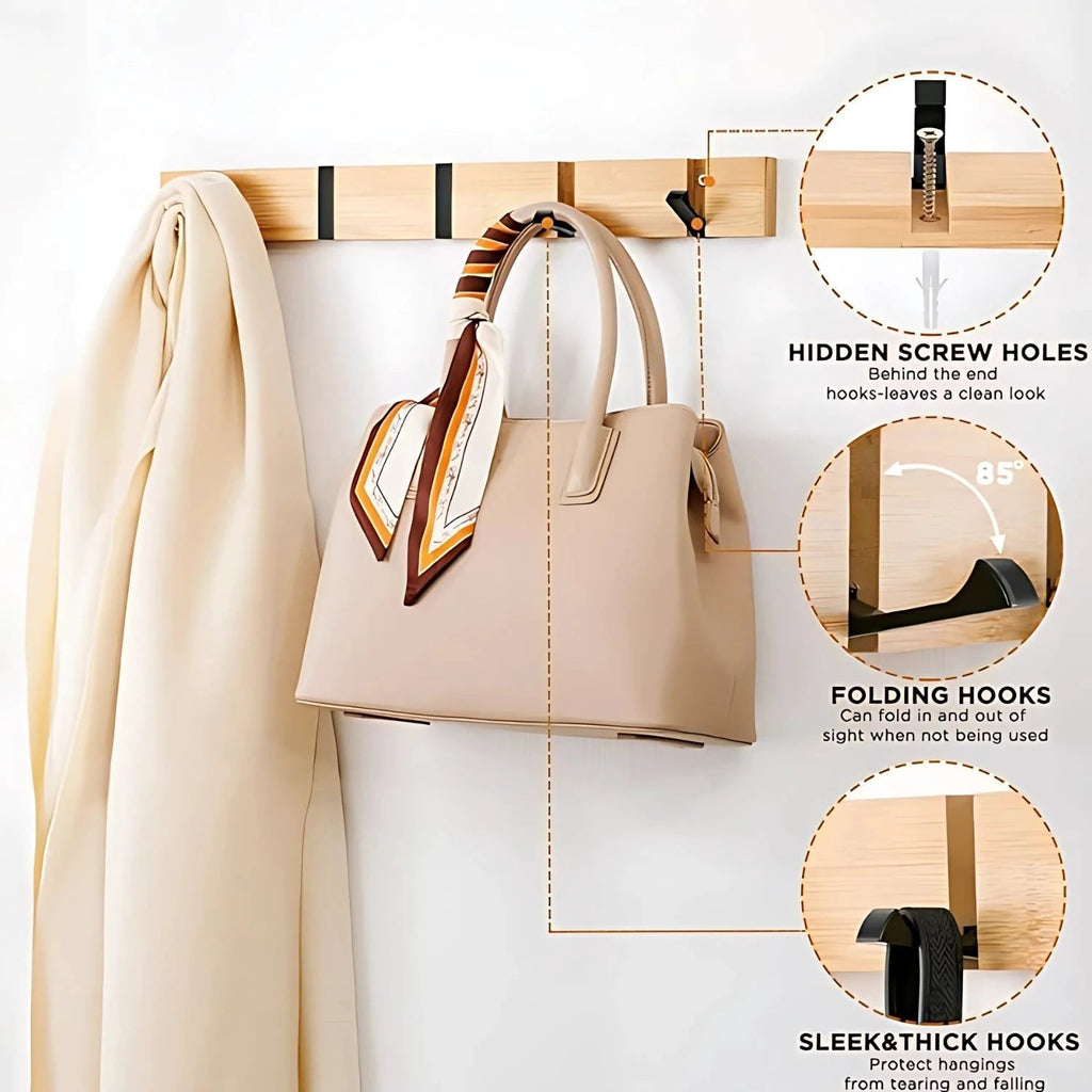 Functional Flip Wooden Wall Hook Rack by Casa & Beyond