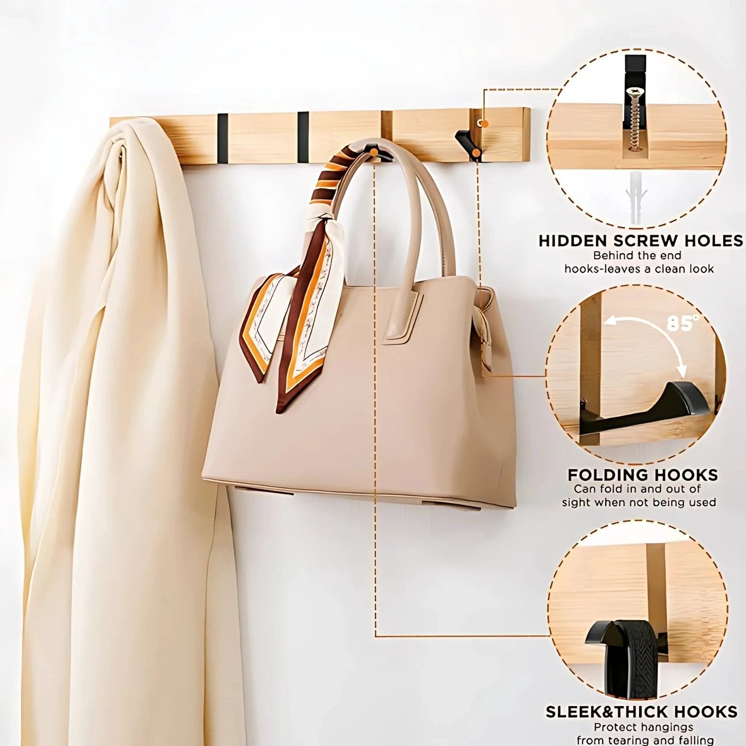 Functional Flip Wooden Wall Hook Rack by Casa & Beyond