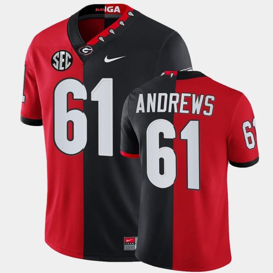 Georgia Bulldogs #61 David Andrews Red Black Split Edition 100th Season Alumni Jersey by My Store