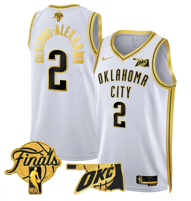 Gilgeous-Alexander Jersey # 2 Oklahoma City Thunder 2025 Finals Swingman Stitched White Gold by My store basketball