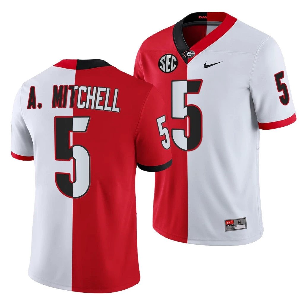 Georgia Bulldogs #5 Adonai Mitchell Split Edition Jersey Red White College Football by My Store