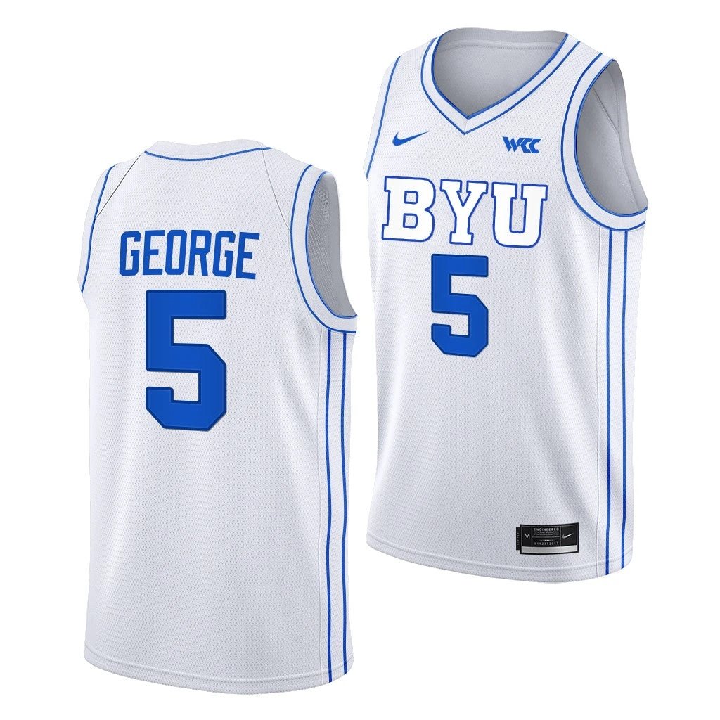 Gideon George Jersey BYU Cougars College Basketball White #5 by My store basketball