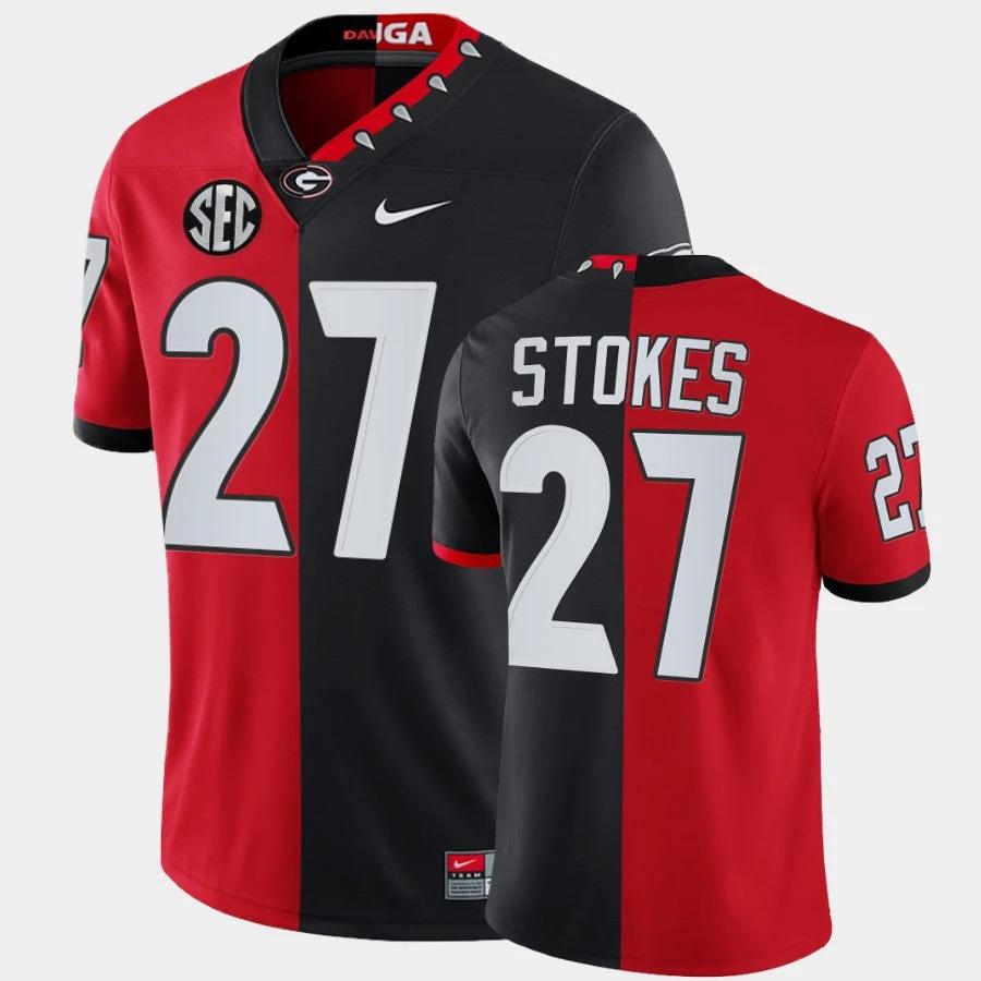 Georgia Bulldogs #27 Eric Stokes Red Black Split Edition 100th Season Alumni Jersey by My Store