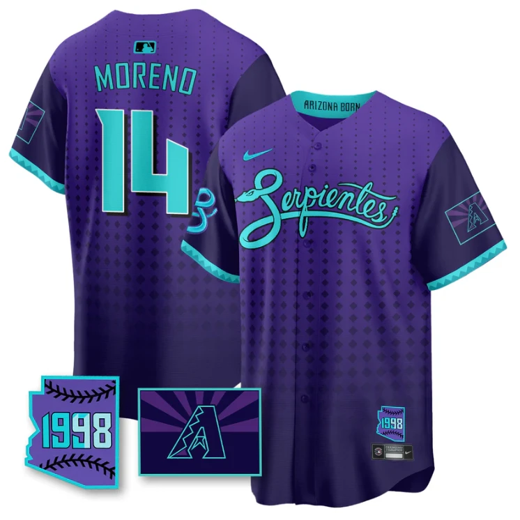 Gabriel Moreno Jersey #14 Arizona Diamondbacks Serpientes City Connect Stitched Purple by My Store