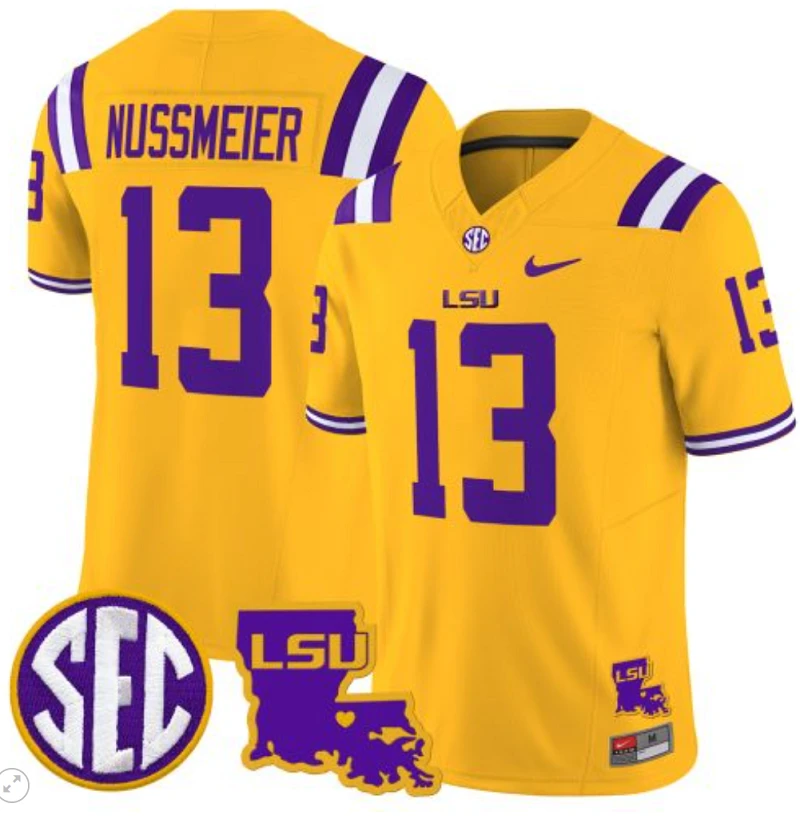 Garrett Nussmeier Jersey #13 LSU Tigers 2024 Louisiana Patch Vapor Limited College Football Stitched Gold by My Store
