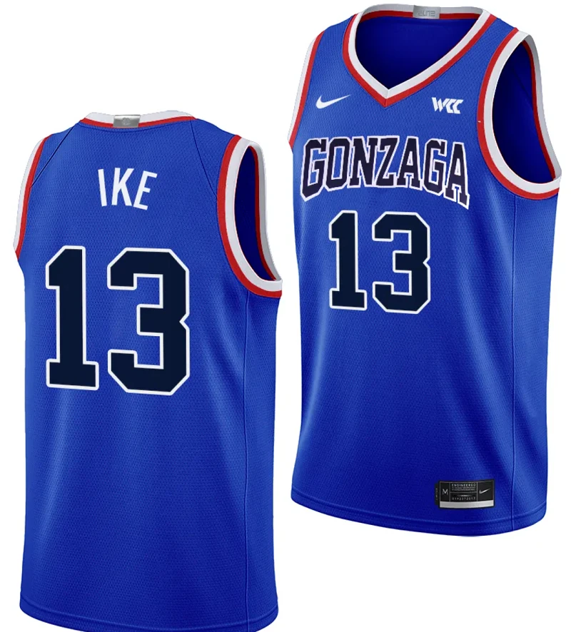 Graham Ike Jersey #13 Gonzaga Bulldogs Throwback Basketball uniform 2023-24 Blue by My store basketball