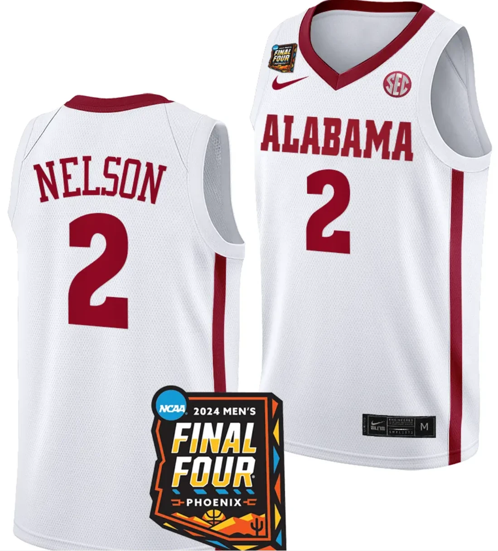 Grant Nelson Jersey #2 Alabama Crimson Tide 2024 NCAA March Madness Final Four Basketball White by My store basketball