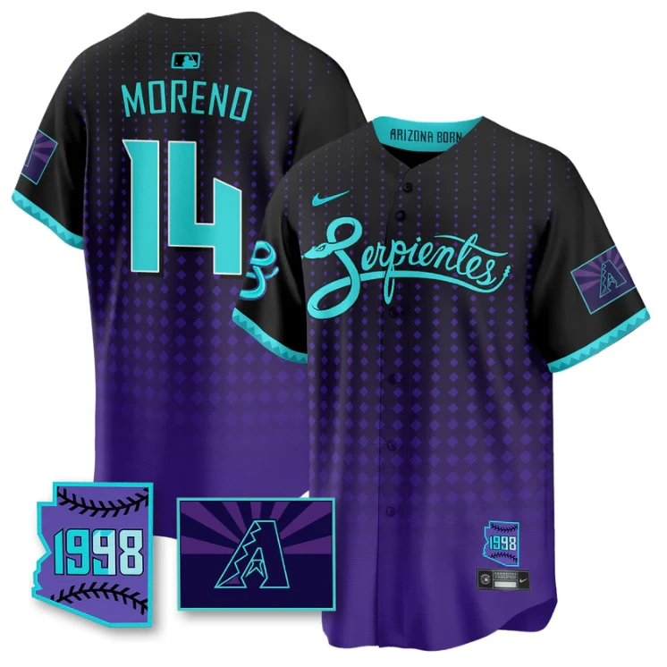 Gabriel Moreno Jersey #14 Arizona Diamondbacks Serpientes City Connect Stitched Black Purple by My Store