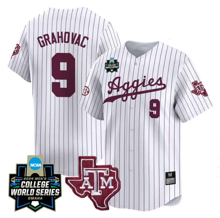 Gavin Grahovac Jersey #9 Texas AM Aggies 2024 College World Series Vapor Premier Limited NCAA Baseball Stitched White Pinstripe by My Store