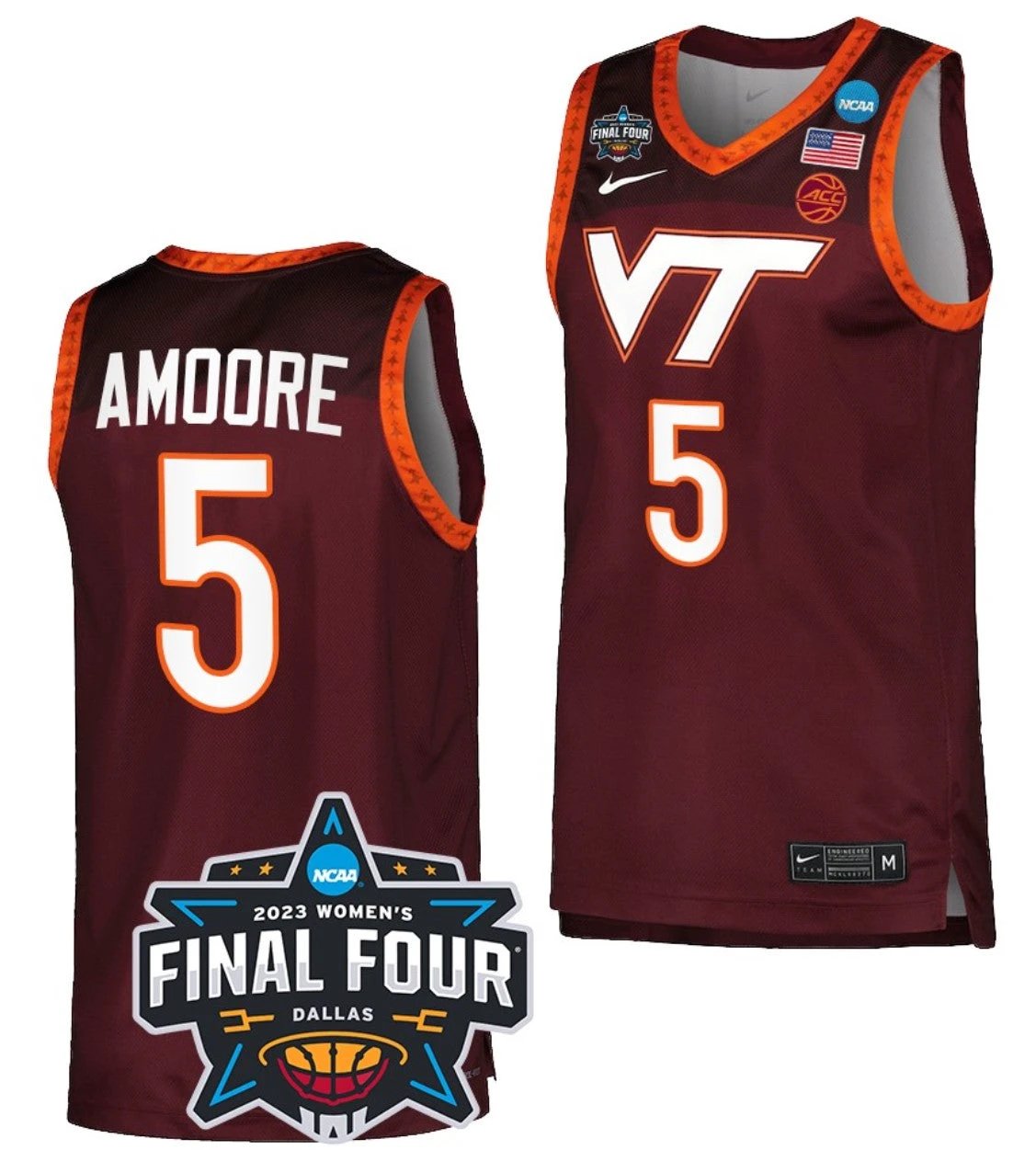 Georgia Amoore Jersey Virginia Tech Hokies College Basketball 2023 NCAA March Madness Final Four Maroon #5 by My store basketball