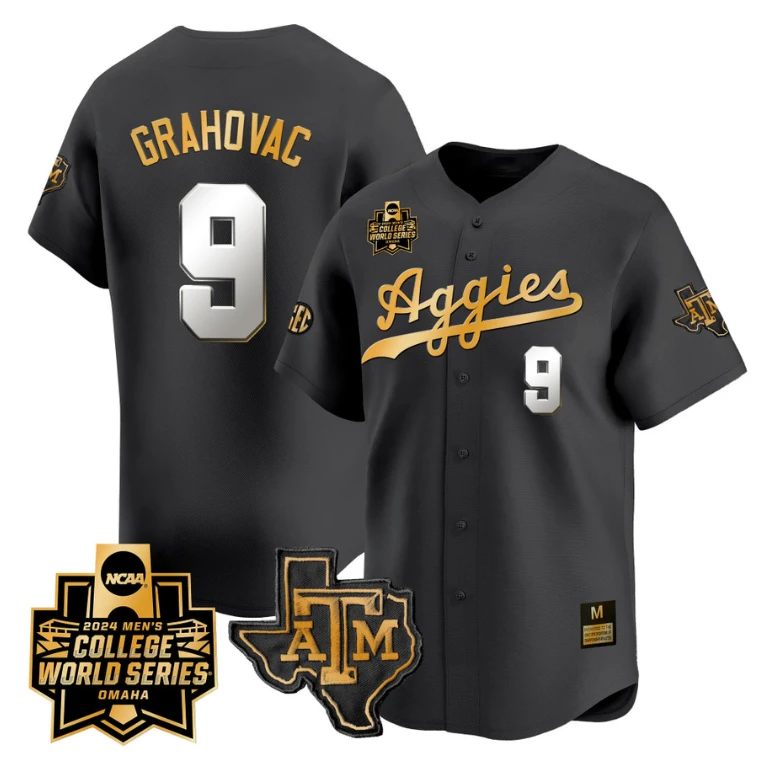 Gavin Grahovac Jersey #9 Texas AM Aggies 2024 College World Series Vapor Premier Limited NCAA Baseball Stitched Black Gold by My Store
