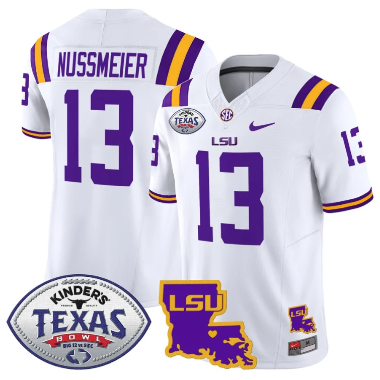 Garrett Nussmeier Jersey #13 LSU Tigers 2024 Texas Bowl Football Stitched White by My Store