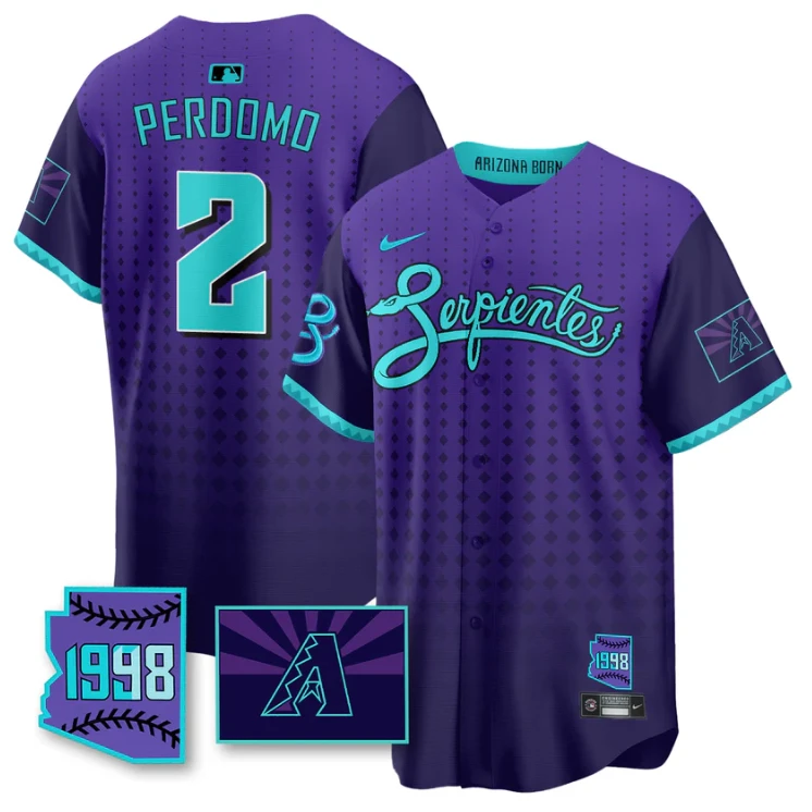 Geraldo Perdomo Jersey #2 Arizona Diamondbacks Serpientes City Connect Stitched Purple by My Store