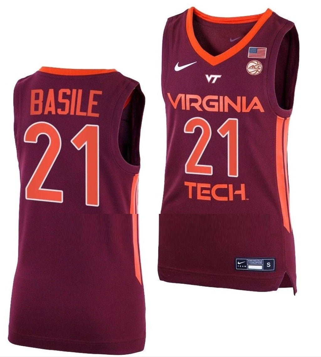 Grant Basile Jersey Virginia Tech Hokies College Basketball Away Maroon #21 by My store basketball