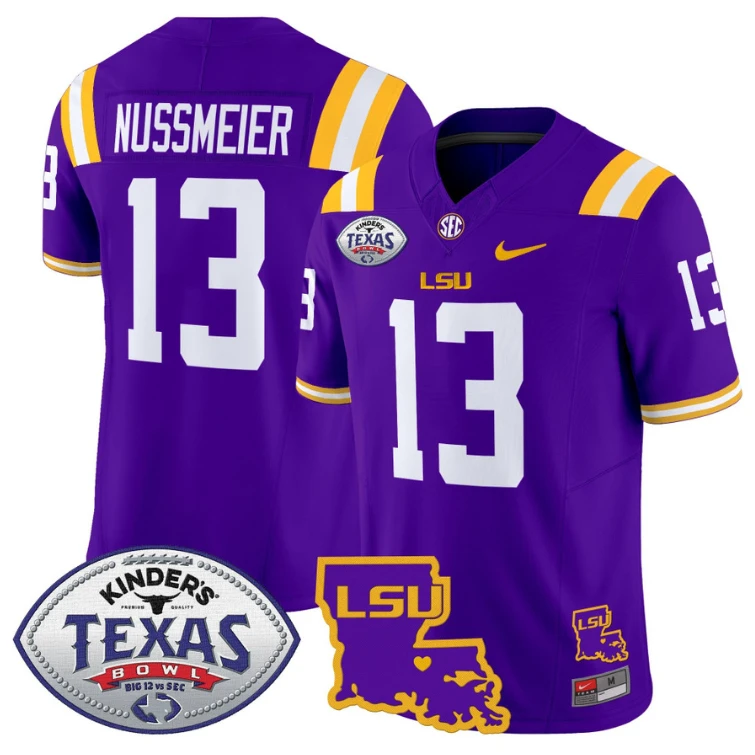 Garrett Nussmeier Jersey #13 LSU Tigers 2024 Texas Bowl Football Stitched Purple by My Store