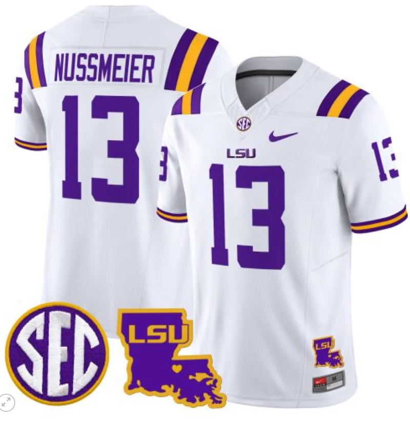 Garrett Nussmeier Jersey #13 LSU Tigers 2024 Louisiana Patch Vapor Limited College Football Stitched White (Copy) by My Store