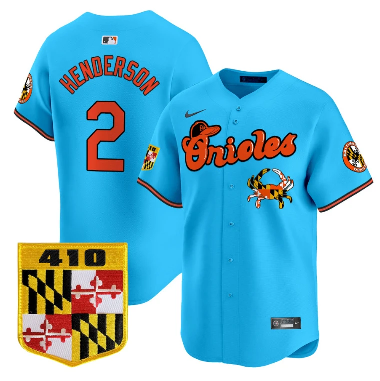 Gunnar Henderson Jersey #2 Baltimore Orioles 410 & Chesapeake Crab Patch Limited Stitched Light Blue by My Store