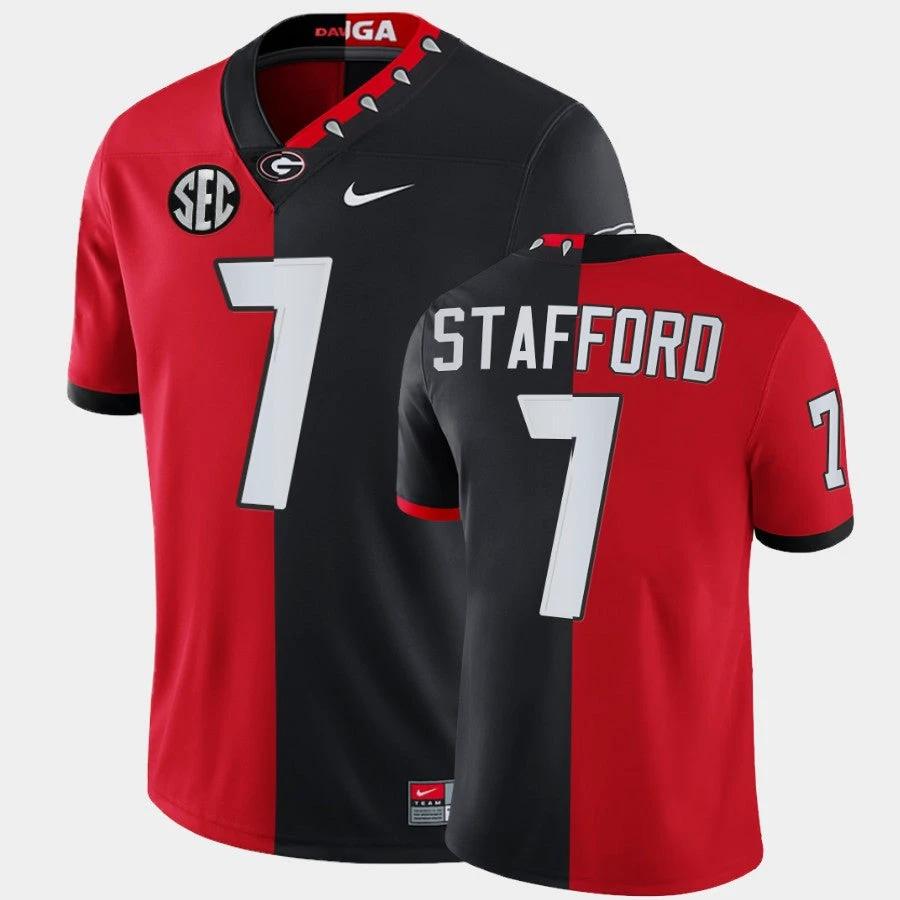 Georgia Bulldogs #7 Matthew Stafford Red Black Split Edition 100th Season Alumni Jersey by My Store