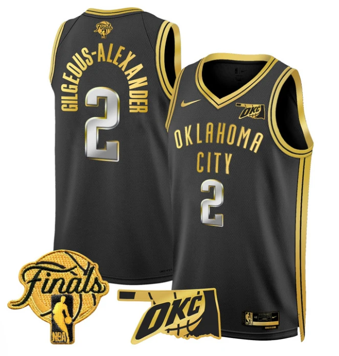 Gilgeous-Alexander Jersey # 2 Oklahoma City Thunder 2025 Finals Swingman Stitched Black Gold by My store basketball