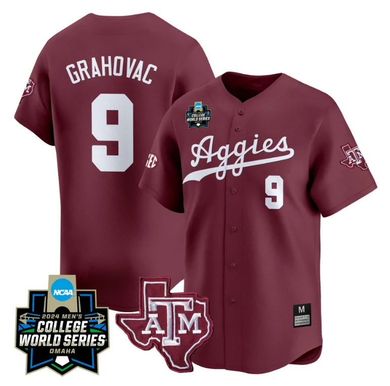 Gavin Grahovac Jersey #9 Texas AM Aggies 2024 College World Series Vapor Premier Limited NCAA Baseball Stitched Maroon by My Store