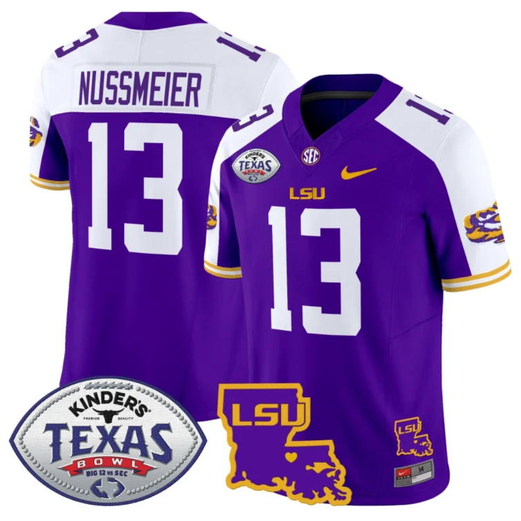 Garrett Nussmeier Jersey #13 LSU Tigers 2024 Texas Bowl Football Purple Alternate by My Store