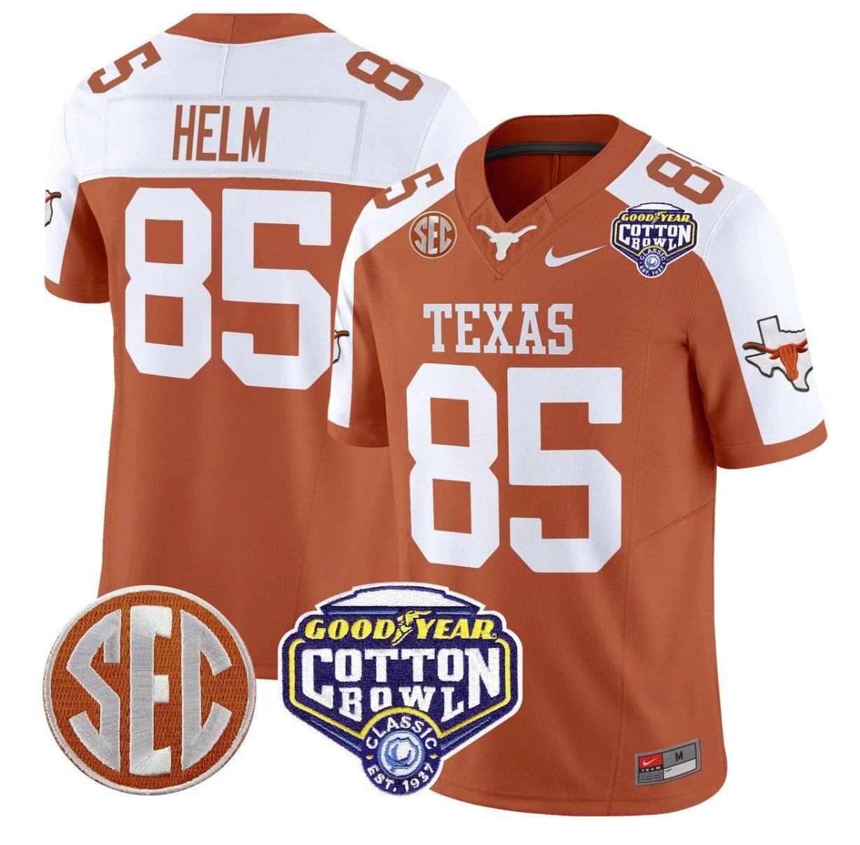 Gunnar Helm Jersey #85 Texas Longhorns Cotton Bowl Patch Orange Alternate by My Store