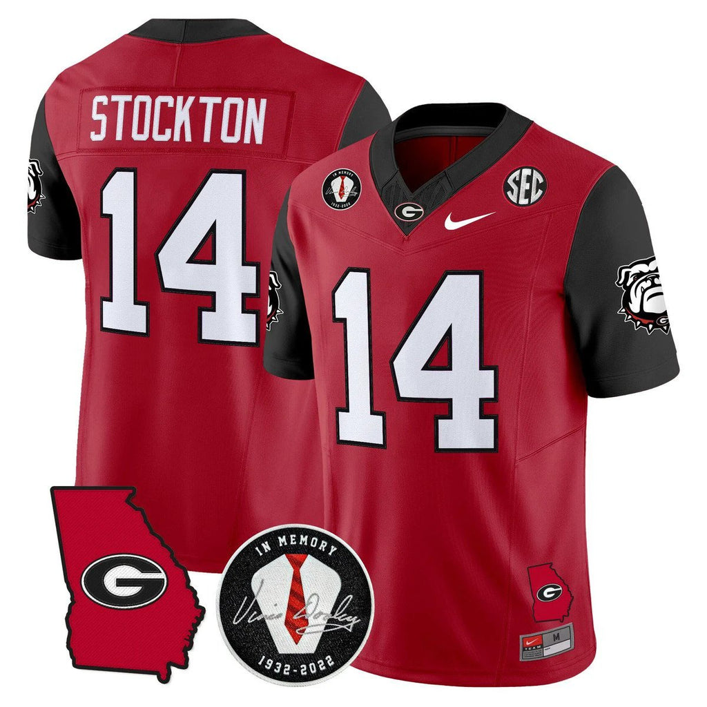 Gunner Stockton Jersey #14 Georgia Bulldogs 2025 Limited Stitched Red by My Store NCAA Football Jerseys