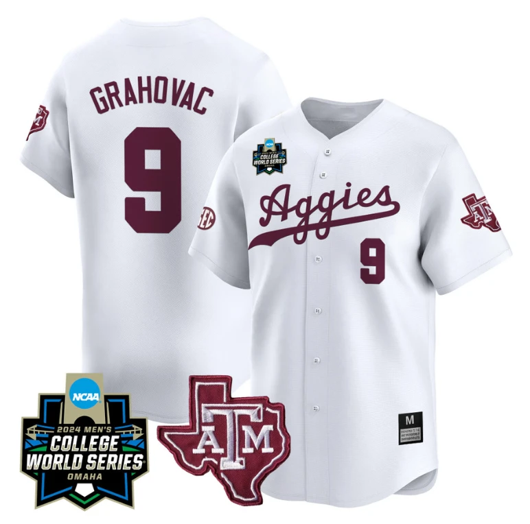 Gavin Grahovac Jersey #9 Texas AM Aggies 2024 College World Series Vapor Premier Limited NCAA Baseball Stitched White by My Store