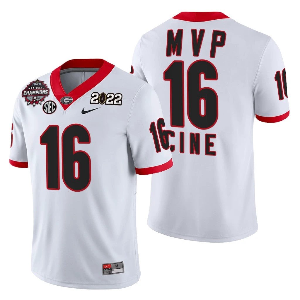Georgia Bulldogs #16 Lewis Cine 2021-22 CFP National Champions MVP White Jersey by My Store