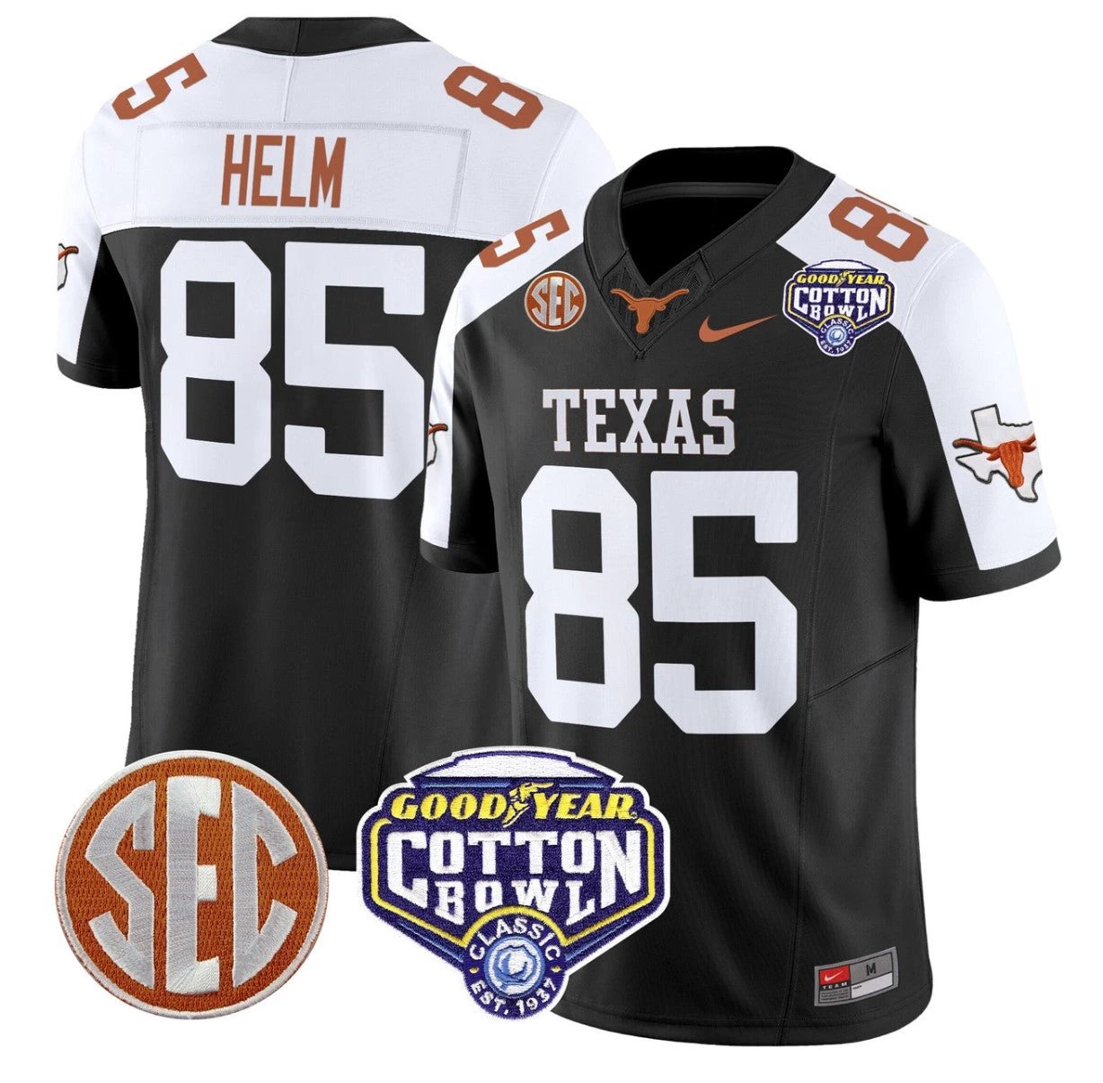 Gunnar Helm Jersey #85 Texas Longhorns Cotton Bowl Patch Black Alternatea by NCAA Football Jersey