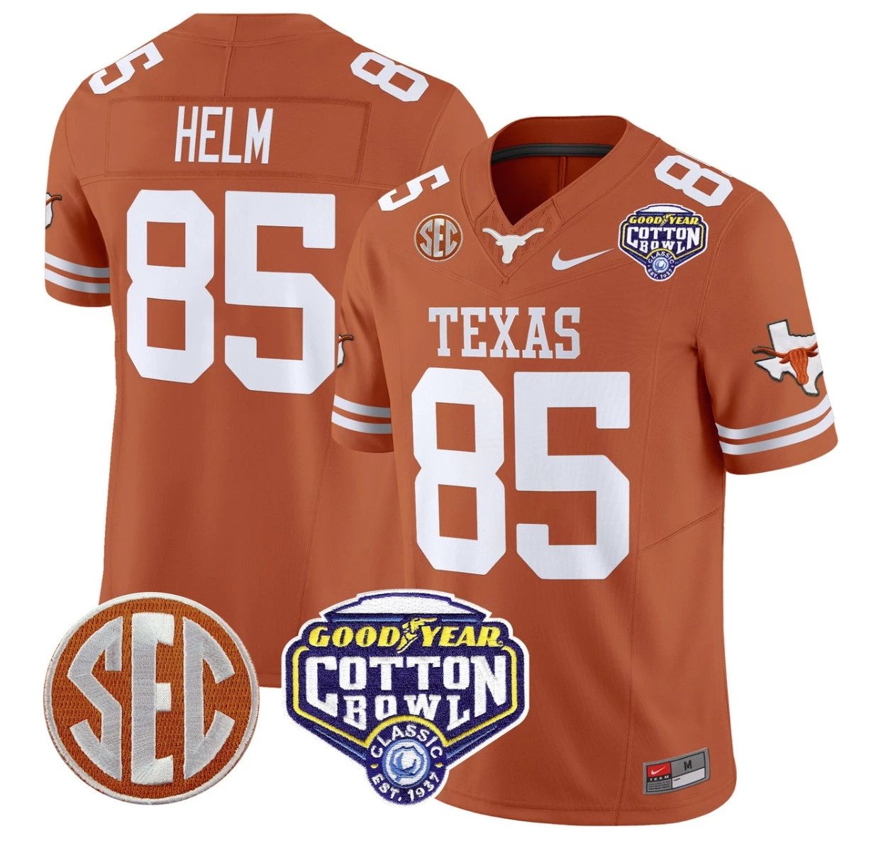 Gunnar Helm Jersey #85 Texas Longhorns Cotton Bowl Patch Stitched Texas Orange by NCAA Football Jersey