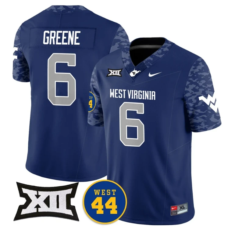 Garrett Greene Jersey #6 West Virginia Mountaineers 2024 Vapor Limited Football Honor Jerry West Stitched Navy by My Store