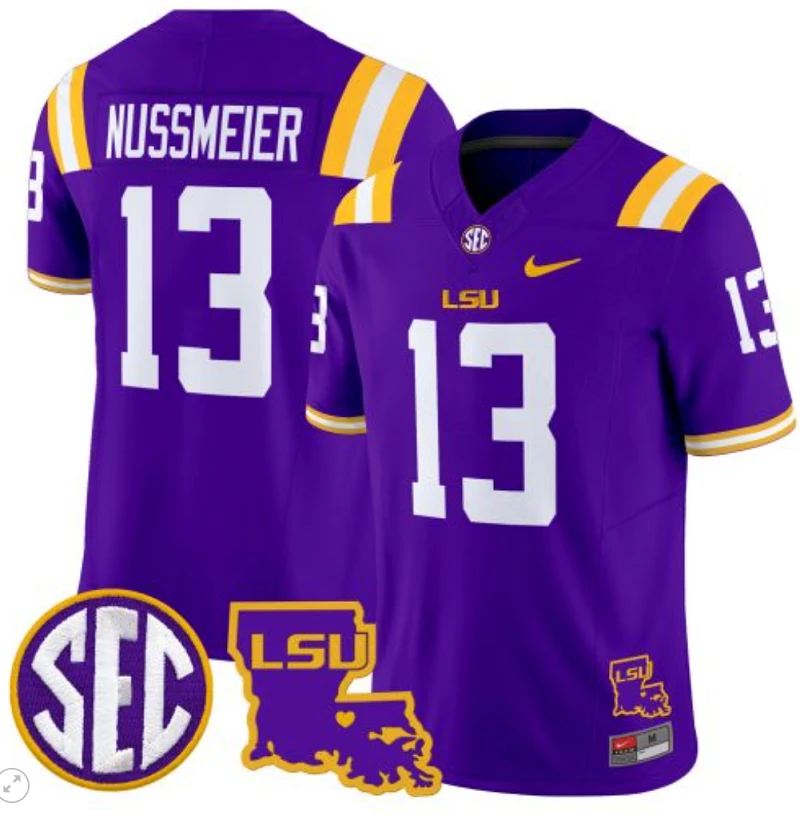 Garrett Nussmeier Jersey #13 LSU Tigers 2024 Louisiana Patch Vapor Limited College Football Stitched Purple by My Store