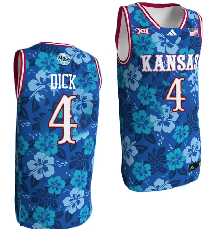 Gradey Dick Jersey #4 Kansas Jayhawks Bill Self Game College Basketball Blue Maui Strong by My store basketball