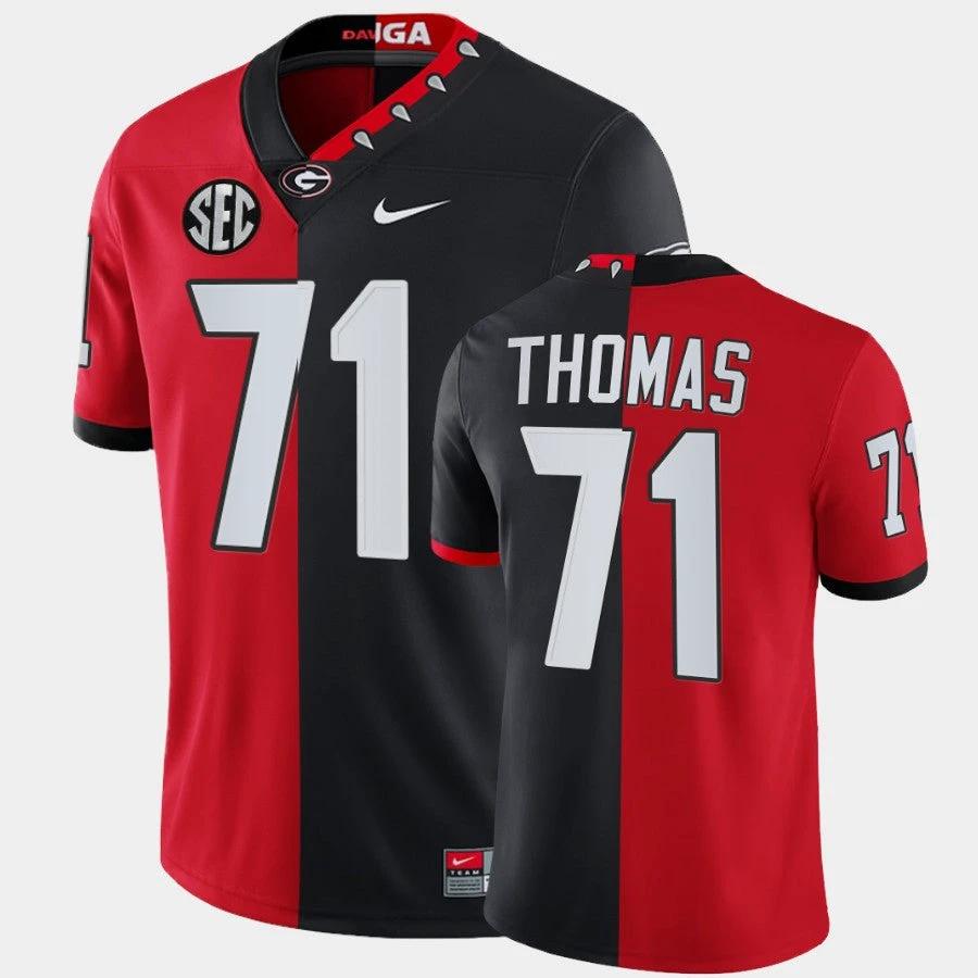 Georgia Bulldogs #71 Andrew Thomas Red Black Split Edition 100th Season Alumni Jersey by My Store