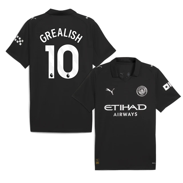 GREALISH #10 Manchester City 2025-26 Away Jersey – Black by Soccer Jersey